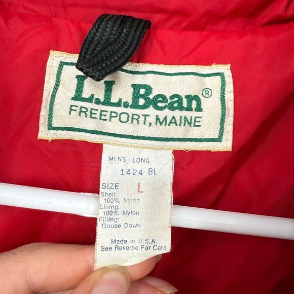 LL Bean Goose Down Quilted Puffer Vest Mens Large Snap Button Red Vintage 80s - Picture 6 of 13